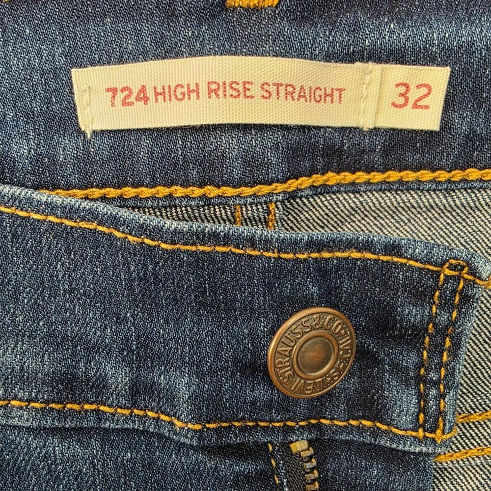Levis 724 High Rise Straight Jeans Dark Wash Denim Blue Pants Mens 32x30